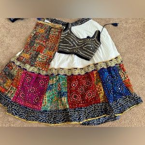 Multicolor traditional indian navratri garba chaniya ghagra choli